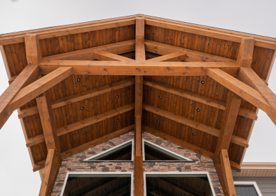 entryway over timber framed deck.