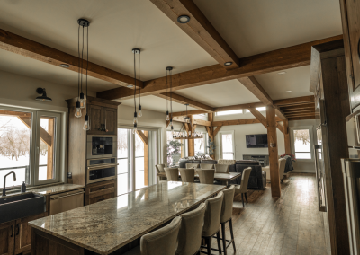 View from the kitchen of timber framed house.