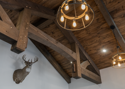 ceiling view of timberframed room