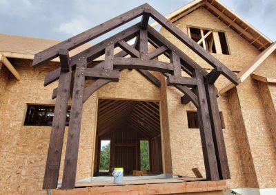 Full view of early framing on timber frame entry.