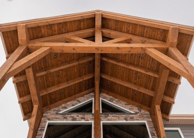 Ceiling view of timber covered patio.