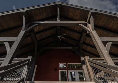 Front view of covered timber deck.