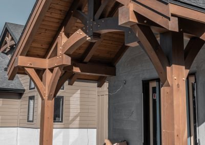 Close-up view of a timber entryway.